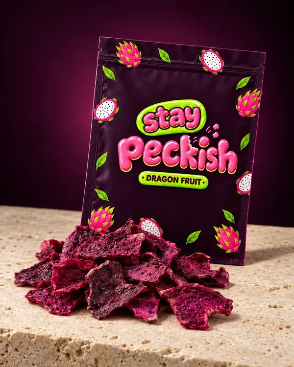 Stay Peckish Dragon Fruit pouch with dried dragon fruit